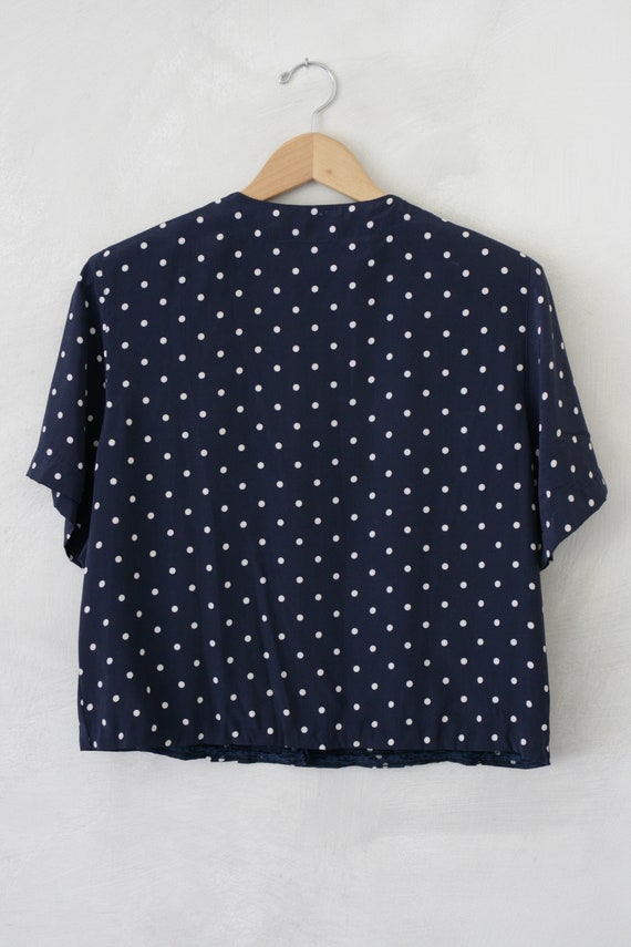 90's Navy Blue Polka Dot Short Sleeve Button Up B… - image 9