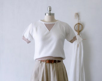 70's Union Made Textured Knit White Raglan Sleeve Top/Talbott Dead Stock