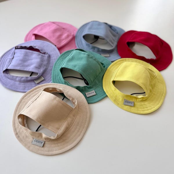 2026 Colorful Dog Bucket Hat, Cotton Pet Sun Cap with Ear Holes, Summer Dog Outfit