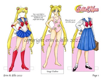 Set of 5 Sailor Moon and Sailor Scouts Paper Dolls