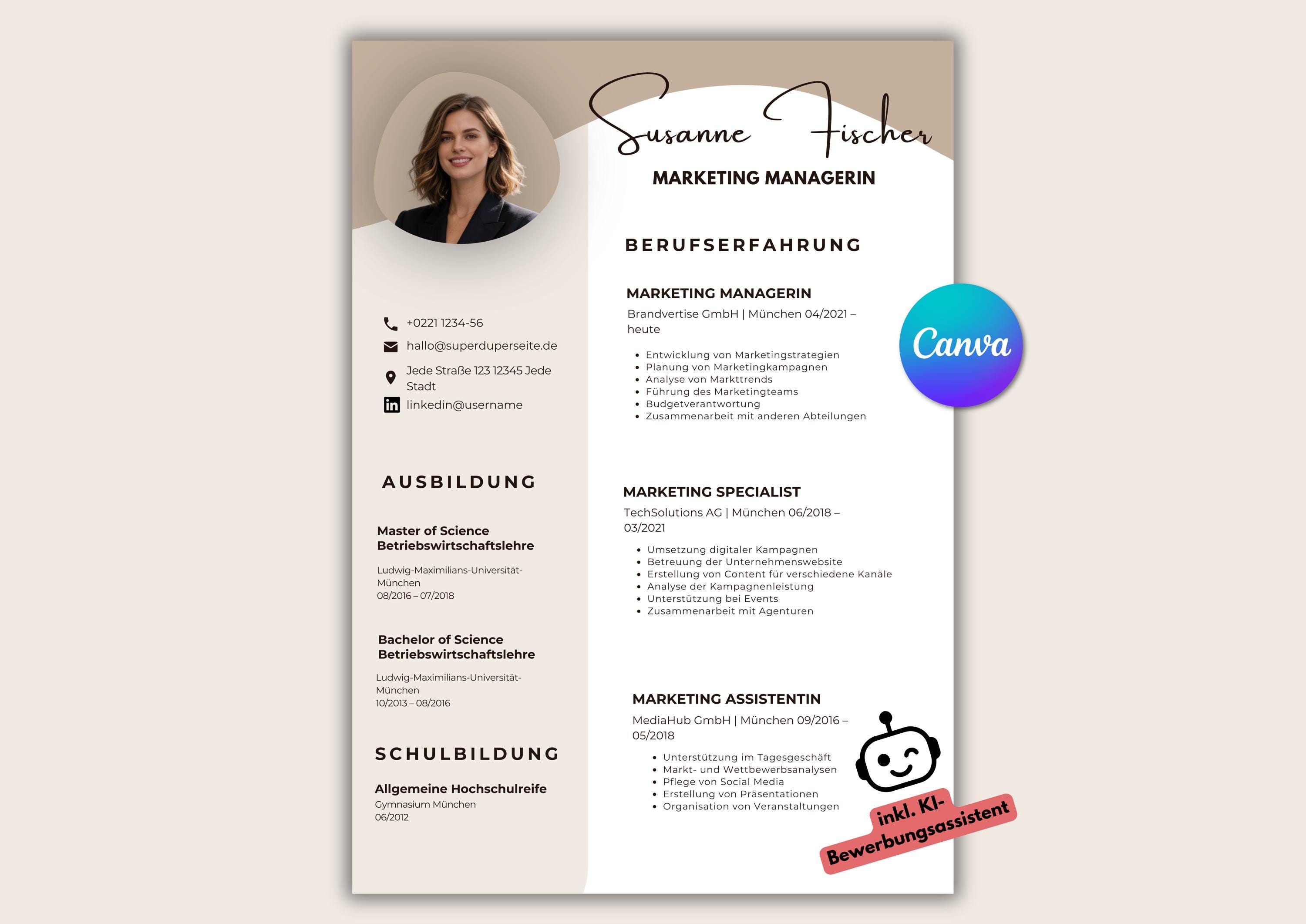 Canva Application Template, Modern Minimalist CV, German CV Template ...