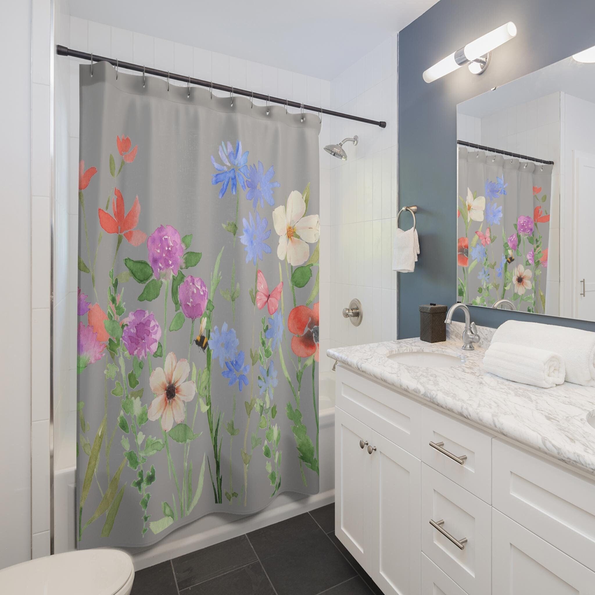 Shower Curtain, Wildflowers Shower Curtain, Bath Set, Meadow