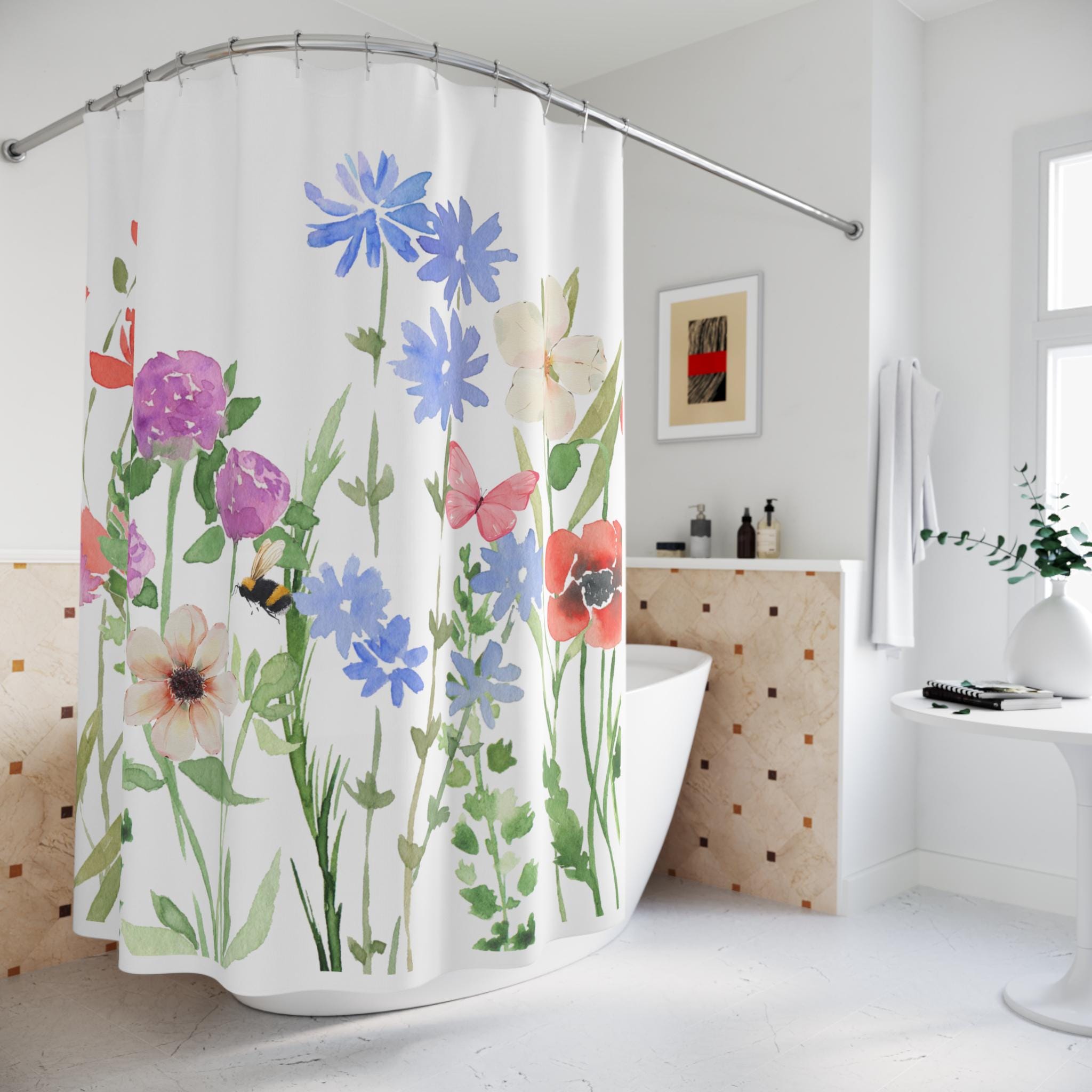 Shower Curtain, Wildflowers Shower Curtain, Bath Set, Meadow