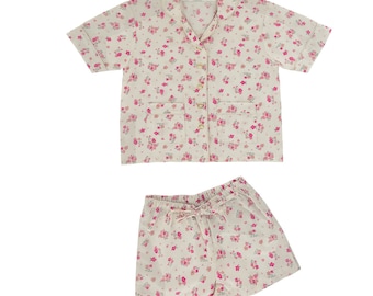 Pyjama modèle Mavilu Emma à motif floral du 2 au 8 ans avec tunique et pantalon court 100% pur coton