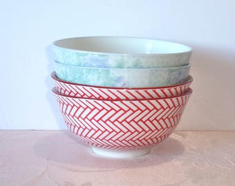 Mismatched Vintage Four Large Rice Noodle Soup Bowls