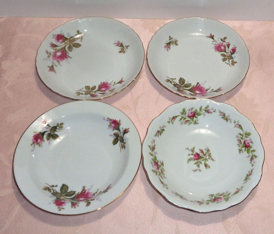 Vintage Mismatched Four Soup Bowls Moss Rose Gold White Japan Bavaria ...