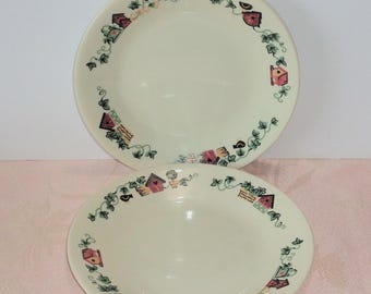 Corelle GARDEN HOME 4 Plates Bread Dessert 6.75" Birds Houses Ivy