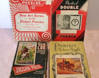 Vintage Jigsaw 4 Puzzles Perfect Picture Double Jaymar Dog Child Mt Vernon Horses Few Pieces Missing