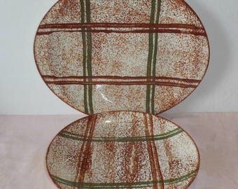 Blue Ridge Southern Potteries RUSTIC PLAID 2 Pc 13" Serving Platter 10.5" Plate