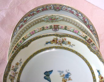 Vintage Mismatched Four Soup Bowls Noritake Japan Floral Butterflies