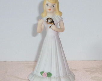 Vintage 1981 Enesco Figurine Growing Up Birthday Girl Age 9 Nine Blonde NICE