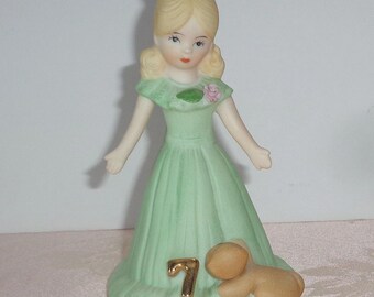Vintage 1981 Enesco Figurine Growing Up Birthday Girl Age 7 Seven Blonde NICE