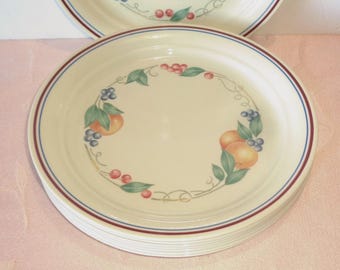 Corelle ABUNDANCE 8 Plates Luncheon Sandwich Sandstone Beige Fruit EXCELLENT
