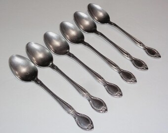 Rare Kurman KUR3 Stainless Flatware 6 Teaspoons Floral Roses Bead Scrolls