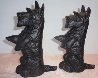 2 Cast Iron Door Stops Black SCOTTIE DOG Scottish Terrier 8.75" Doorstop Scotty