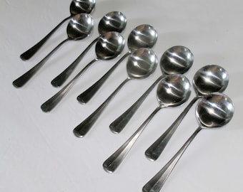 Rogers Co Stanley Roberts COLONIAL MANOR Satin Handle Stainless 10 Round Bowl Spoons Cream Soup
