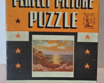 Vintage 1940s Perfect Picture Puzzle SANTA BARBARA SUNSET 375Pc War Bond Complete