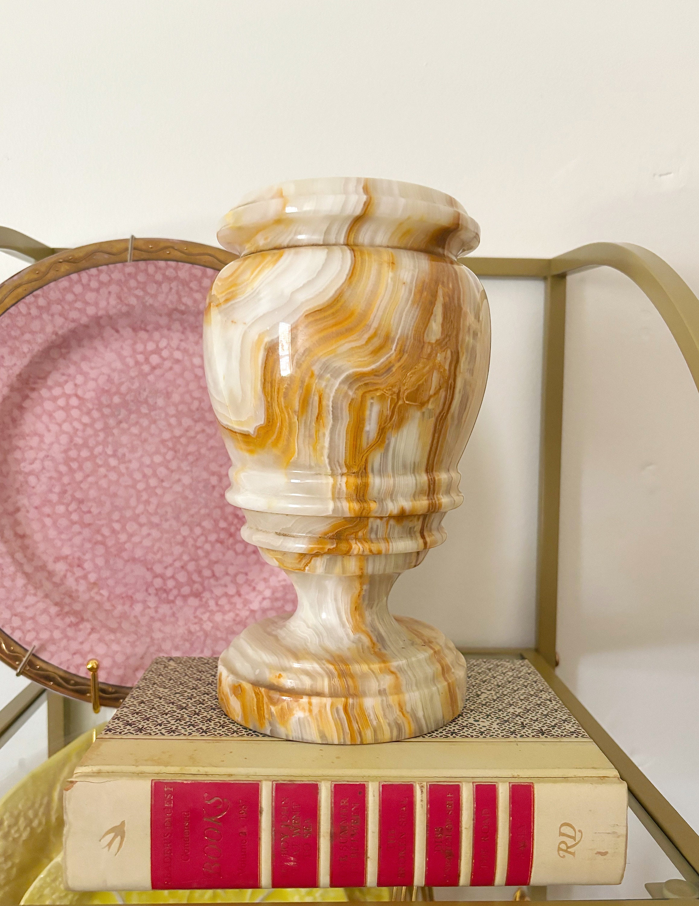 Petit Vase En Onyx Marbré Et Métal Doré – Déco Vintage (occasion)