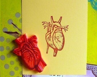 anatomical heart hand carved rubber stamp