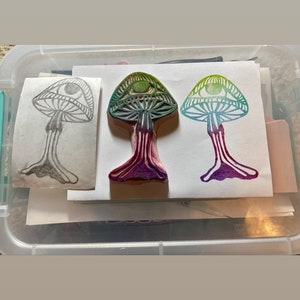 Golden teacher psychedelic mushroom hand carved rubber stamp image 4