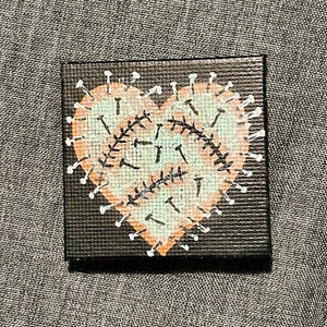 Spiky Pinhead Heart mini acrylic painting on canvas fridge magnets image 2