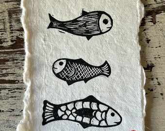 Three Fishes hand pulled original block print