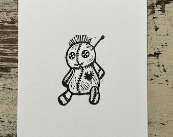 Friendly Voodoo Doll hand pulled original block print