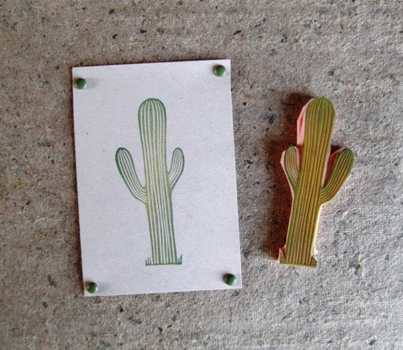 cactus hand carved rubber stamp image 2