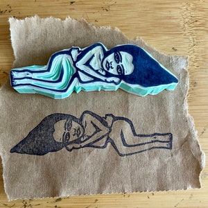 girl in repose hand carved rubber stamp image 2