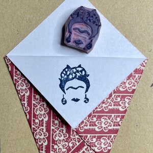 Tiny Frida hand carved rubber stamp image 3