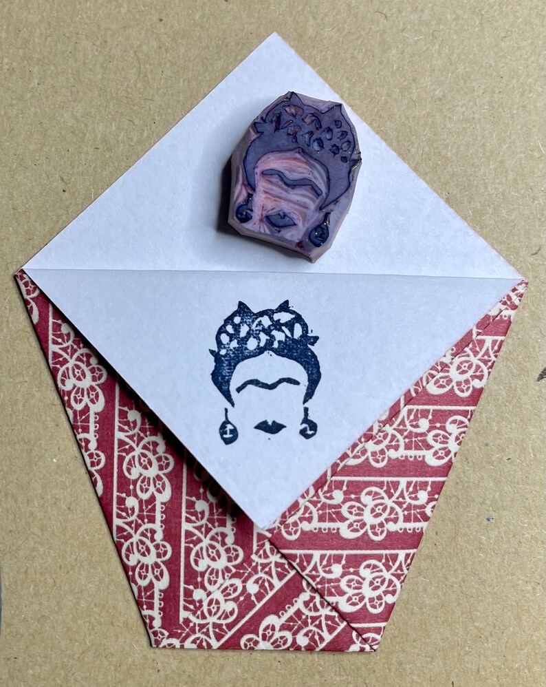 Tiny Frida hand carved rubber stamp image 3