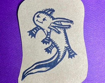 Amphibian axolotl salamander hand carved rubber stamp