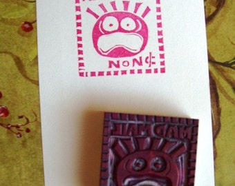 Mad Mail faux postage hand carved rubber stamp