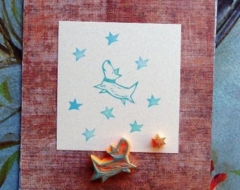 dog and star hand carved rubber stamp set