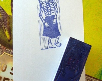 Dia de Los Muertos lady hand carved rubber stamp