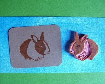bunny rabbit hand carved rubber stamp