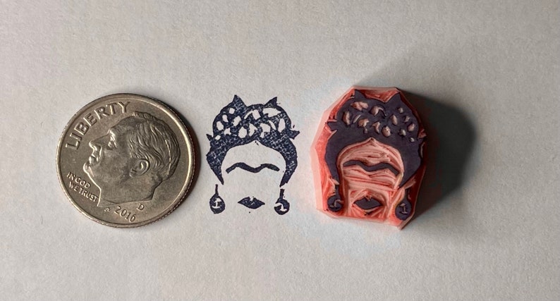 Tiny Frida hand carved rubber stamp image 6