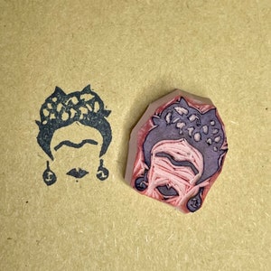 Tiny Frida hand carved rubber stamp image 1