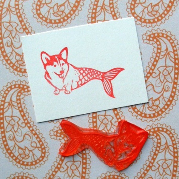 Corgi Fish clear polymer rubber stamp