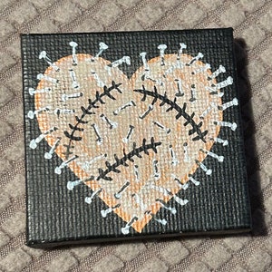 Spiky Pinhead Heart mini acrylic painting on canvas fridge magnets image 1