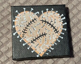 Spiky Pinhead Heart mini acrylic painting on canvas fridge magnets