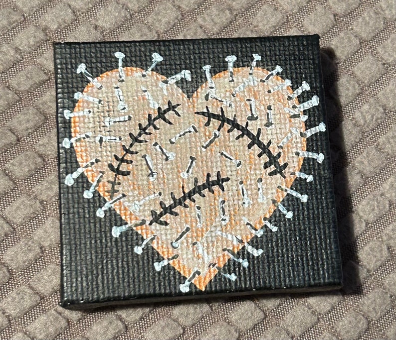 Spiky Pinhead Heart mini acrylic painting on canvas fridge magnets image 1