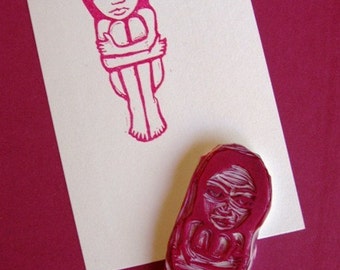 moody girl hand carved rubber stamp