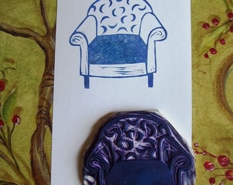 Lunar Chair hand carved rubber stamp