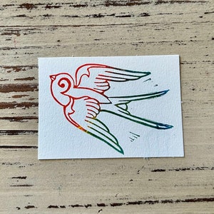 swallow tattoo style hand carved rubber stamp
