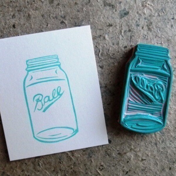 ball mason canning jam jar hand carved rubber stamp
