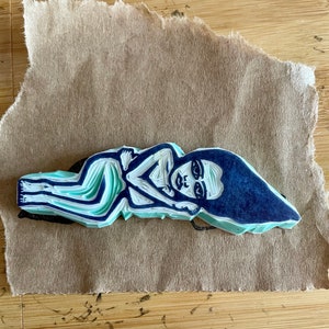 girl in repose hand carved rubber stamp image 4