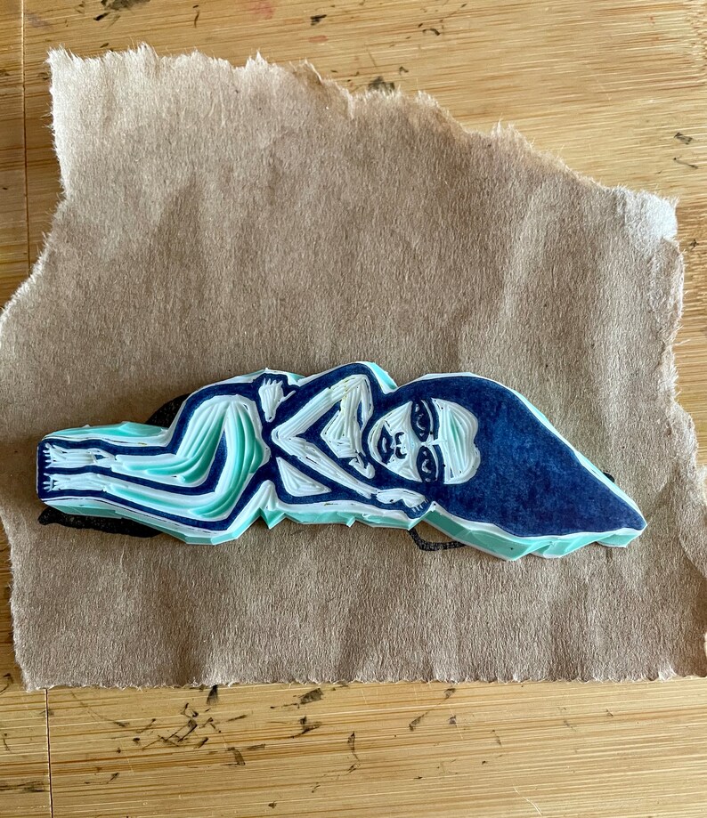 girl in repose hand carved rubber stamp image 4