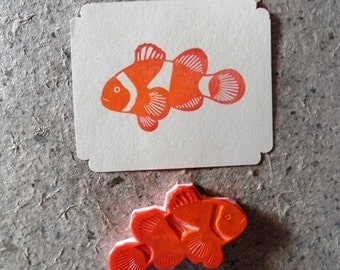 clownfish hand carved rubber stamp