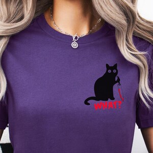 Funny Halloween Cat Shirt: Horror Black Cat Graphic Tee Purple